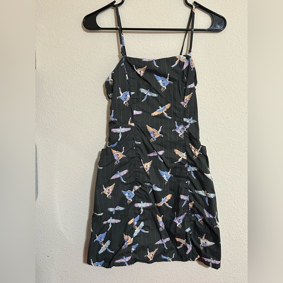 FREE PEOPLE Strapless BIRD PRINT Sunshine of Your Love pocket Mini Dress - Picture 6 of 13